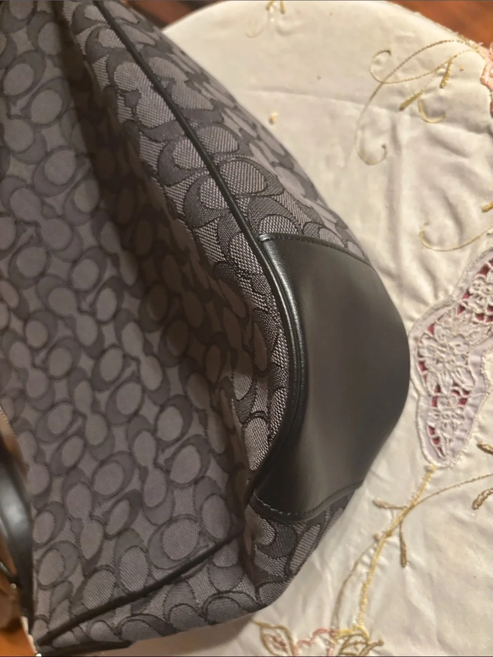 Coach Gray Signature Jacquard Shoulder Bag with Black Trim